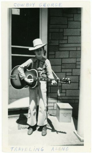 Vintage Photo Cowboy George Playing Guitar Musical Instrument Country Singer - J