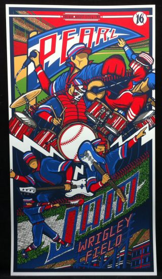 Pearl Jam August 22 & 24,  2016 Chicago Wrigley Concert Poster By Brad Klausen