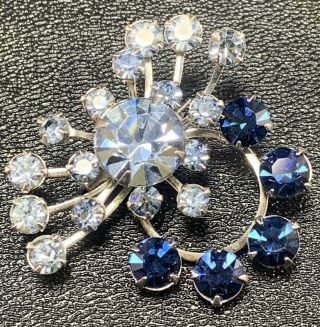 Vintage Brooch Pin Shades Of Blue Crystal Rhinestones