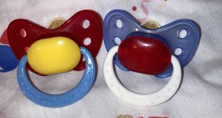 Vintage Playtex Ortho Pro Pacifiers - Silicone Yellow&red - Blue&red