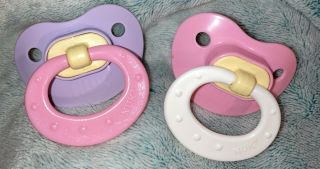 Vintage Gerber Nuk Silicone Pacifiers,  Pink/white - Pink/purple - Nb Size