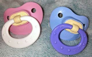 Vintage Gerber Nuk Silicone Pacifiers,  Pink/white - Blue/purple - Nb Size