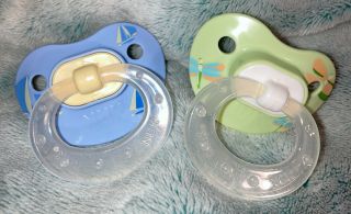 Vintage Gerber Nuk Silicone Pacifiers,  Blue - Sailboat - Green Dragon Fly - Nb Size