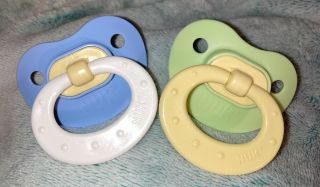 Vintage Gerber Nuk Silicone Pacifiers,  Blue/white&green/yellow Newborn Size
