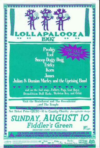 Tool Snoop Dogg Damian Marley Korn Lollapalooza Concert Poster 1997 Denver