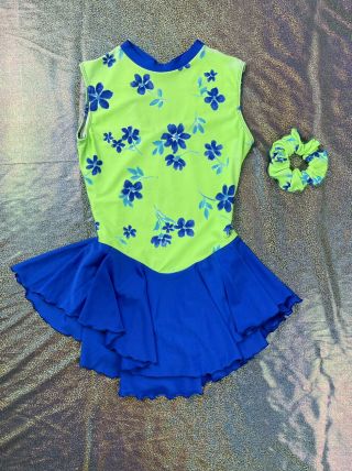 Vintage Jerry’s Green And Blue Floral Ice Skating Dress & Matching Scrunchie Med