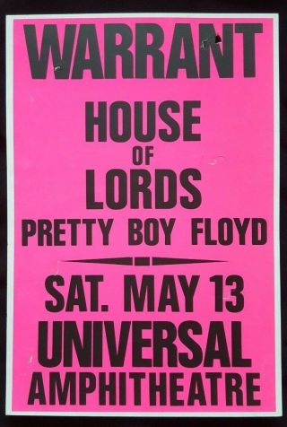 Warrant/pretty Boy Floyd Promo Concert Poster 1989 La Guns N Roses Ratt