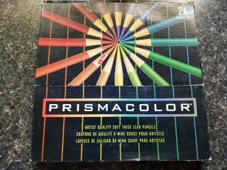 Vintage 1996 Prismacolor Art Pencils 24 Color Full Set Soft Lead Sanford Pc953