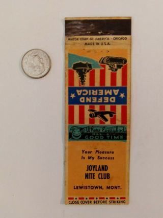 Vintage Empty Matchbook Cover Joyland Nite Club Lewistown Montana Defend America