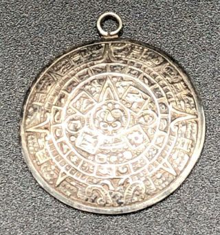 Vintage Mexico Sterling Silver 925 Aztec Calendar Round Pendant