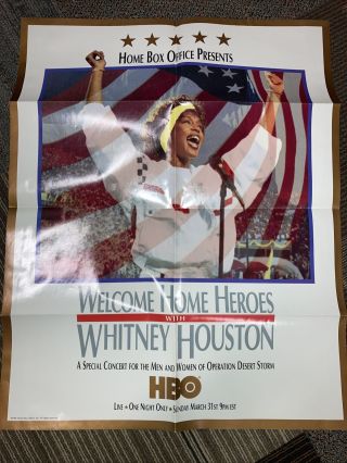1991 Whitney Houston Vtg Giant Poster Hbo 24” X 30” Desert Storm Usa Military