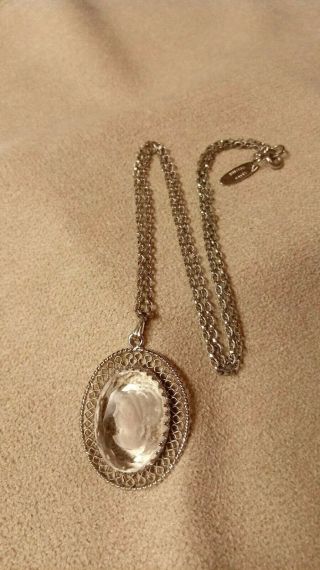 Vintage Whiting And Davis Silver - Toned Glass Cameo Necklace