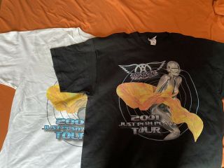 Two Vtg Aerosmith T - Shirt Just Push Play Tour 2001 Size Xl Black White