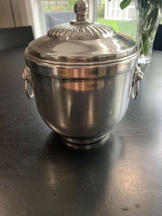 Vintage Fb Rogers Silverplate Ice Bucket With Milk Glass Liner Lion Head