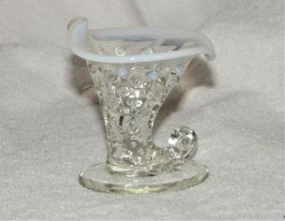 Vintage Fenton Glass French Opalescent Cornucopia Taper Candle Holder 1940 
