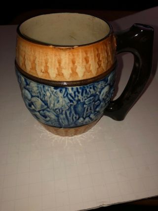 Vtg Made In Japan 20 Oz Tankard Ceramic Blue White Mug Majolica Stein