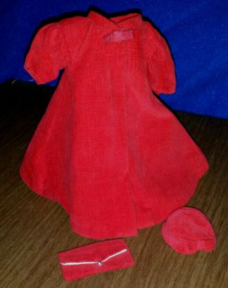 1962 Red Flare Velvet Swing Coat Pillbox Hat & Clutch 939 Vtg Barbie