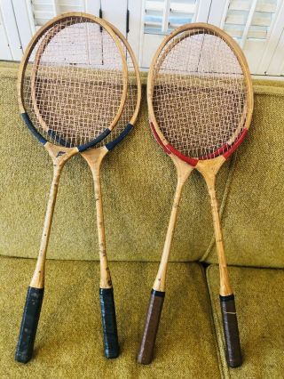 4 Vintage Wood Badminton Rackets (good Vintage)