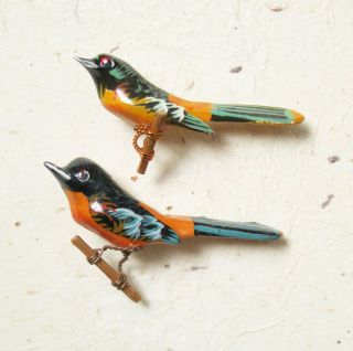 Vintage Takahashi Style Wood Hand Painted Oriole Bird Pins,  Brooches