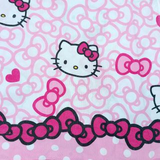 Vintage Hello Kitty Twin Flat Sheet Pink White All - Over Bows Bed Crafts Sewing
