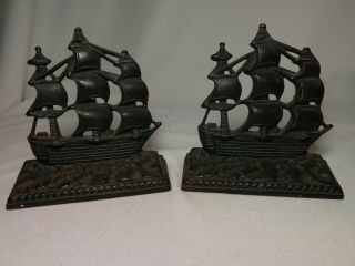 Vintage Pair Pirate Sailing Clipper Ship Boat Nautical Cast Iron Metal Bookends