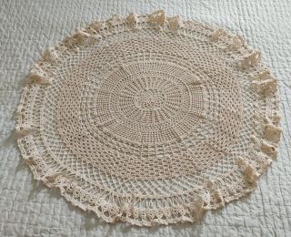 Vintage 30 " Hand Crocheted Round Table Top Ivory Doily