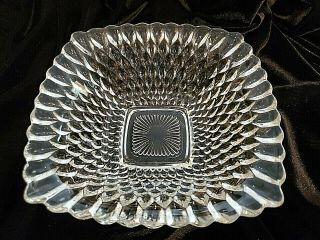 Vintage Square Cut Glass Scalloped Wave Edge Serving Candy Dish Bowl