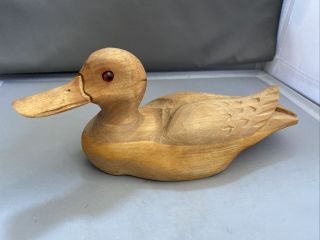 Vintage L Tremblay Carved Wood Duck Decoy 9”,  Signed