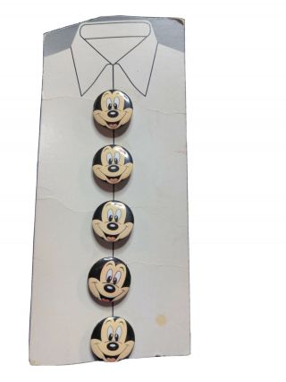 5 Vintage Mickey Mouse Button Covers Disney Orig.  Package Shirt Blouse Vest Fun