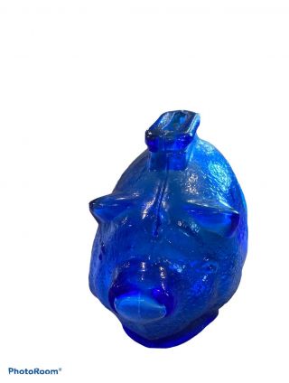 Vintage Cobalt Blue Glass Piggy Bank 4.  25 " Long Textured