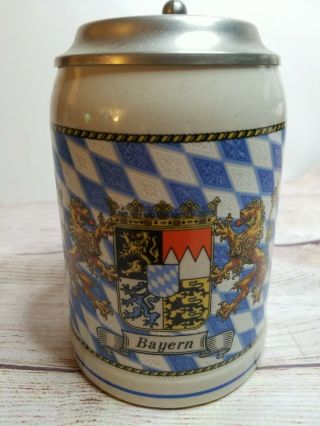 Vintage Tk Lidded Beer Stein Bayern Coat Of Arms Rein Zinn Bleifre Stoneware
