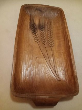 Vintage Wooden Bread Tray Raised Wheat Design On Bottom Of Tray