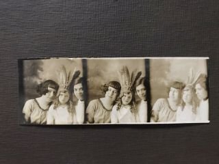 Vintage Photo Booth: Women And Girl With Native American Headpiece 3.  5”x1”
