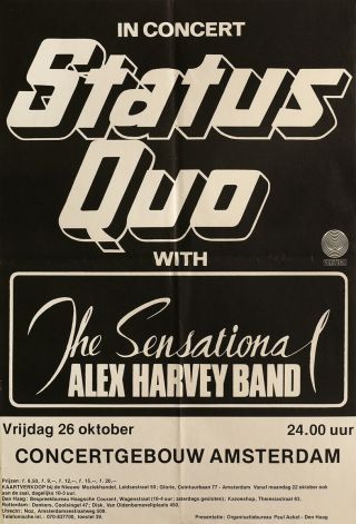 Status Quo & Alex Harvey 1973 Amsterdam,  The Netherlands Concert Poster