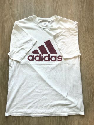 Vintage White Adidas T - Shirt Size M Maroon Logo