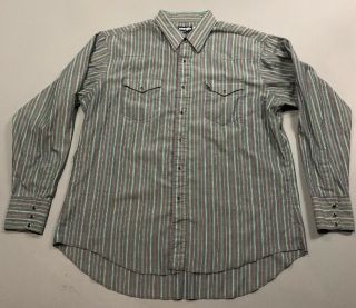 Vintage Wrangler Pearl Snap Button Up Dress Shirt Sz 17 1/2 - 36 Cowboy Striped