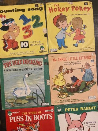 Vintage 1960s Set Of 8 Peter Pan Co Records - Puss N Boots /Ugly Duck /Pinocchio, 3