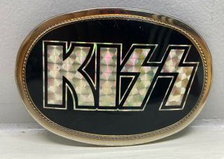 Vintage 1977 Kiss Prism Reflective Belt Buckle Pacifica Mfg Gold Black