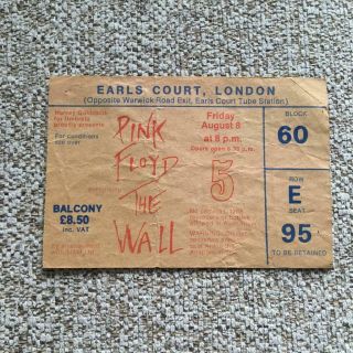 Pink Floyd Ticket Earls Court 08/08/80 The Wall E95