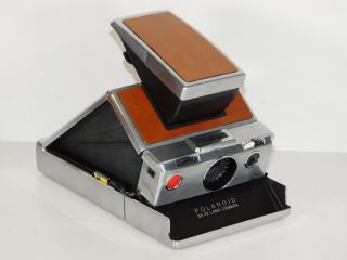 Vtg Polaroid SX - 70 Land Camera Brown Leather Folding Instant Film ITT MagicFlash 2