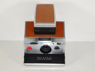 Vtg Polaroid SX - 70 Land Camera Brown Leather Folding Instant Film ITT MagicFlash 3