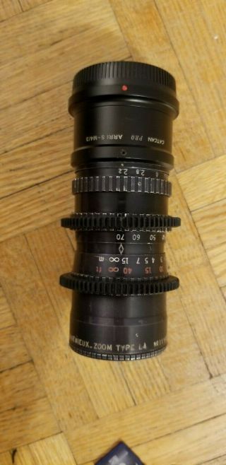 Angenieux 17.  5 - 70mm F2.  2 Zoom Lens,  M4/3 Adapter,  Filters