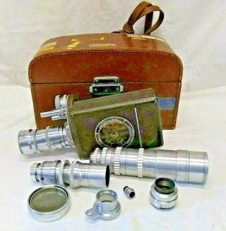 1940s Bell & Howell Filmo Auto Master 16mm Camera Case With Extra Lenses