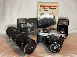 Vtg Canon Ae - 1 Program 35mm Slr Film Camera Bundle 50mm F1.  8 Lens Meter