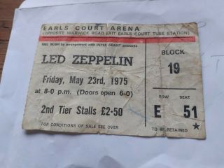 Rare Led Zeppelin Concert Ticket From London Earls Court Arena May 23rd 1975