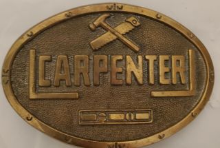 Vintage 1978 Carpenter Belt Buckle Solid Brass Made By Baron Buckles Bbb