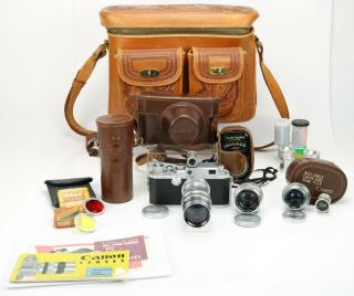 Vintage Canon Rangefinder Iv Sb2 E - P Camera Bundle W/3 Lenses 2 Rangefinders