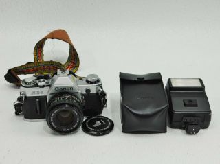 Canon Ae - 1 Slr Film Camera W/50mm Lens & Flash