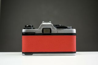 Olympus OM10 35mm Film Camera w/ 50mm f/1.  8 Zuiko Lens Red Leather | Serviced 3