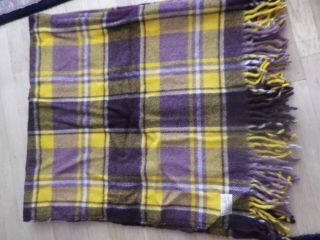 Vintage Wool Blanket Fringe Plaid Faribo Fluff Loomed Yellow Camp 56x64 Throw